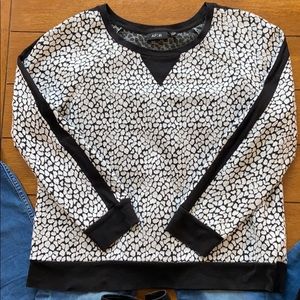 APT.9 Size MEDIUM Black Ivory White Long Sleeve Top Animal Print Dots